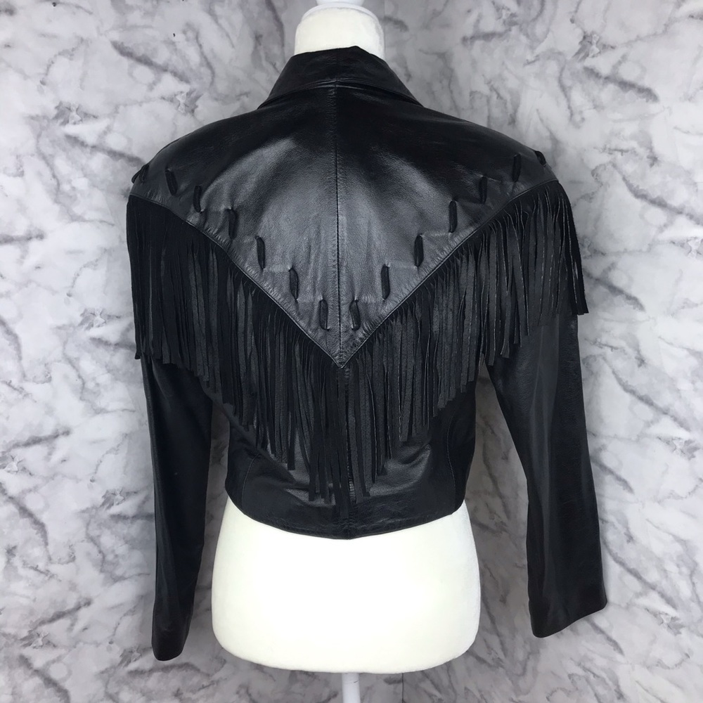 Cropped Leather Fringe Jacket Medium